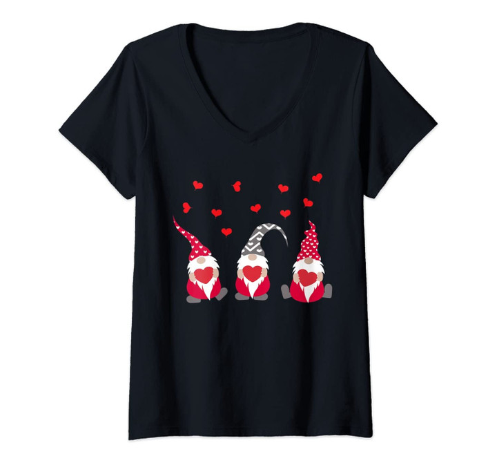 Womens Heart Gnome Valentine's Day Couple Matching Boys Girls Kids V-Neck T-Shirt