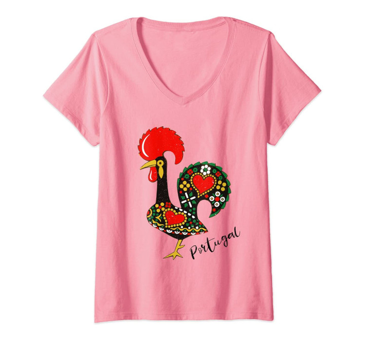 Womens Galo De Barcelos Portuguese Rooster Design V-Neck T-Shirt