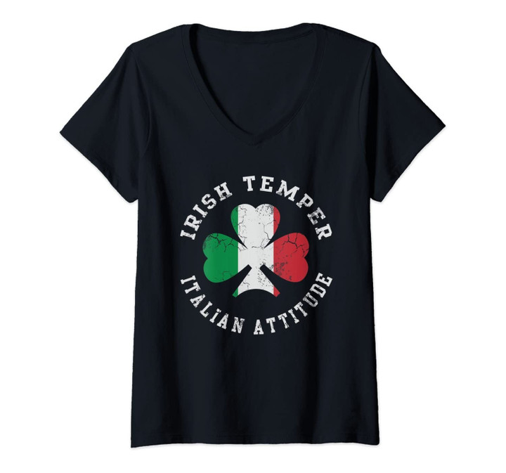 Womens Irish Temper Italian Attitude St Patricks Day Italia Italy V-Neck T-Shirt