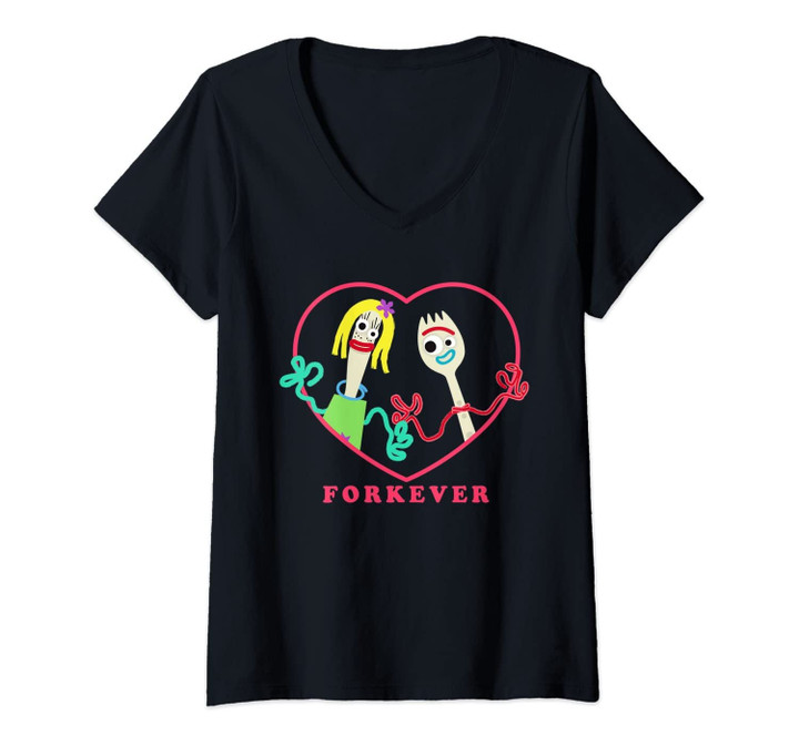 Womens Toy Story 4 Forky And Girlfriend Forkever Valentine's Day V-Neck T-Shirt