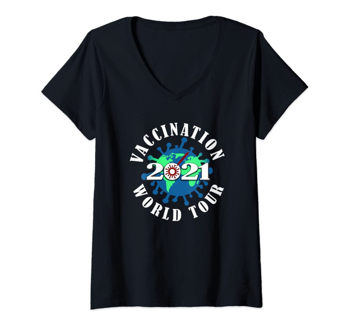 Womens Vaccination World Tour 2021 V-Neck T-Shirt
