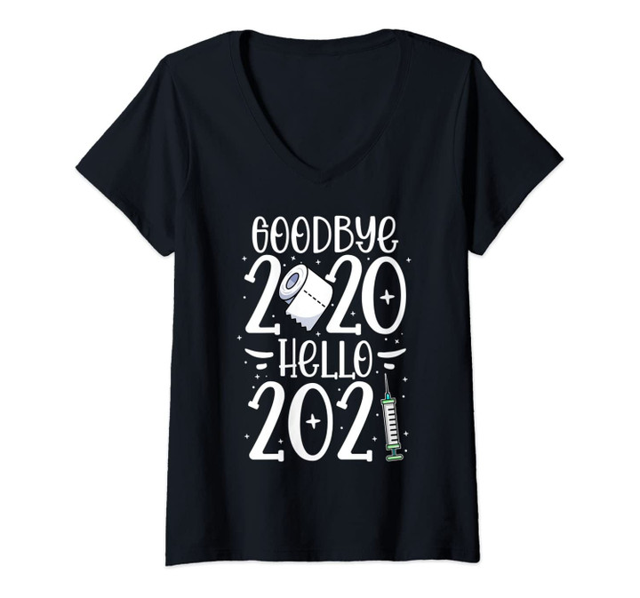 Womens Goodbye 2020 Hello 2021 Funny Happy New Year Family Matching V-Neck T-Shirt