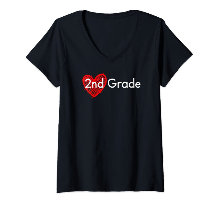 Womens Heart 2nd Grade - Cute Growth Mindset Second Grade Teacher V-Neck T-Shirt