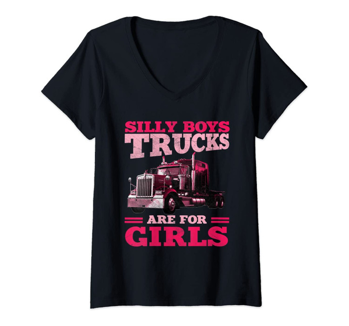 Womens Trucker Gifts Tractor Trailer 18 Wheeler Trucks For Girls V-Neck T-Shirt