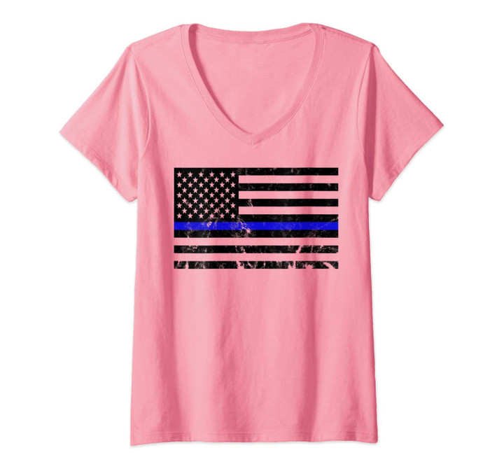 Womens Thin Blue Line Shirt - Blue Lives Matter Shirt - Usa Shirt V-Neck T-Shirt