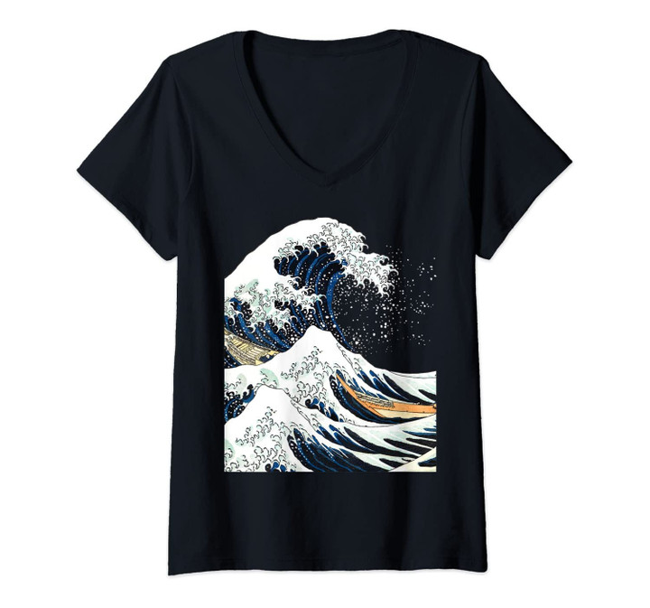 Womens The Great Wave Off Kanagawa Hokusai Japanese Art V-Neck T-Shirt