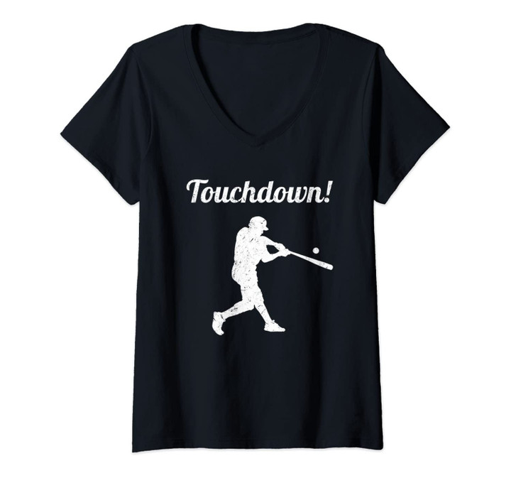 Womens Touchdown Funny Baseball V-Neck T-Shirt