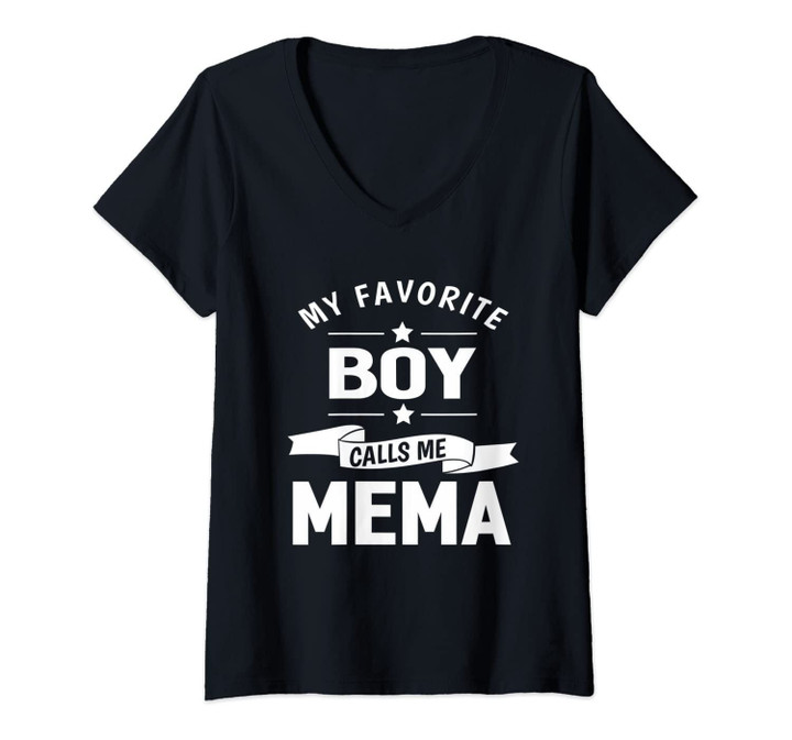 Womens Graphic 365 My Favorite Boy Calls Me Mema Grandma Gift V-Neck T-Shirt