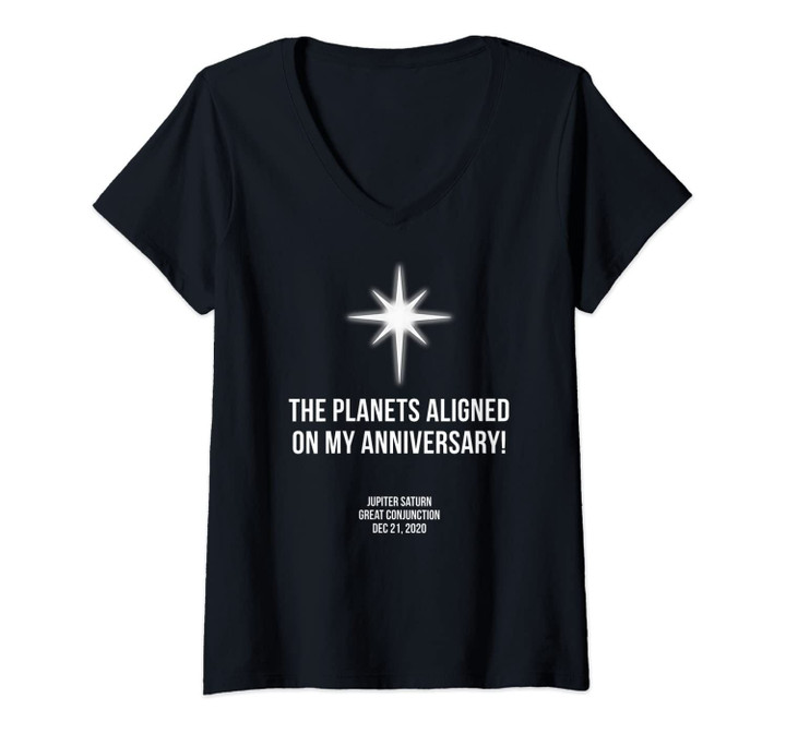 Womens The Planets Aligned On Anniversary Winter Solstice Jupiter V-Neck T-Shirt
