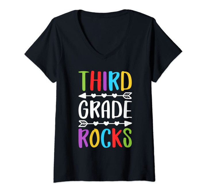 Womens Third Grade Rocks T-Shirt 3rd Grade Back To School Gift V-Neck T-Shirt