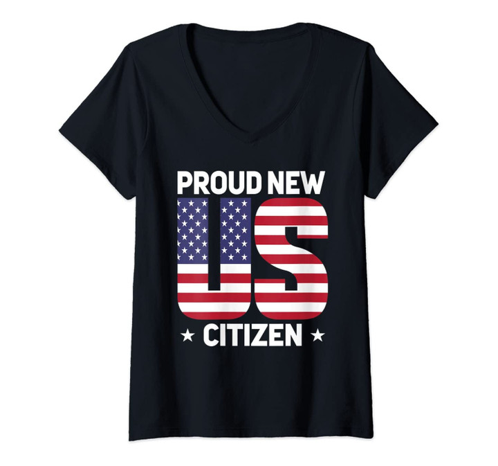 Womens Us Citizen 2019 Proud New Citizenship Usa American Flag Gift V-Neck T-Shirt