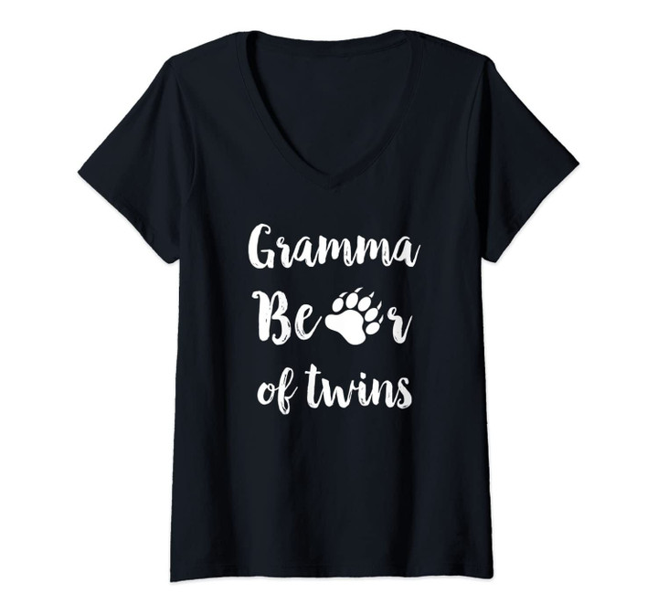 Womens Gramma Of Twins Mama Bear Mothers Day Gift Grandma V-Neck T-Shirt