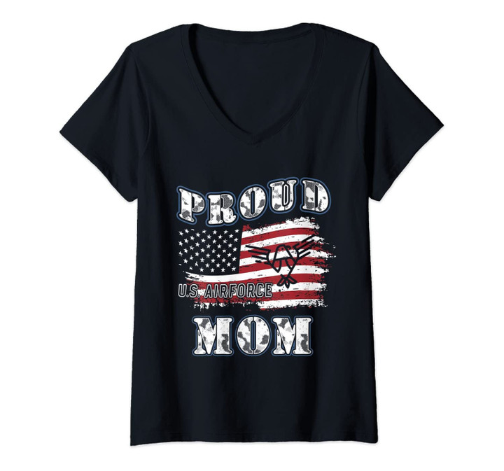 Womens Us Air Force Mom's Gift T-Shirt Proud Army Mom V-Neck T-Shirt