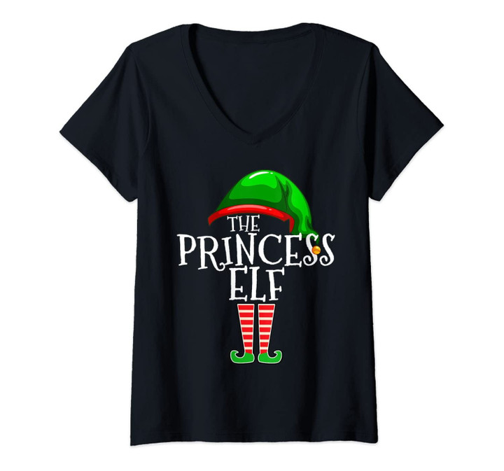Womens The Princess Elf Group Matching Family Christmas Gift Funny V-Neck T-Shirt