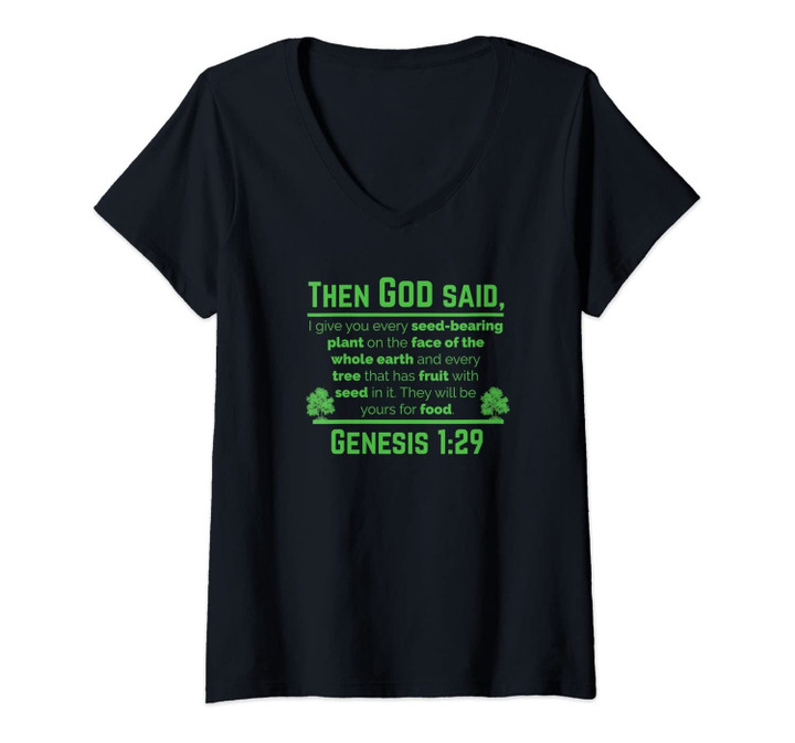 Womens Genesis 1:29 Plant Based Diet Vegan Vegetarian Animal Lovers V-Neck T-Shirt