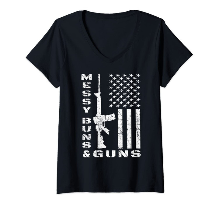 Womens Gun Owner Ar15 Messy Buns Gift For Men Women V-Neck T-Shirt