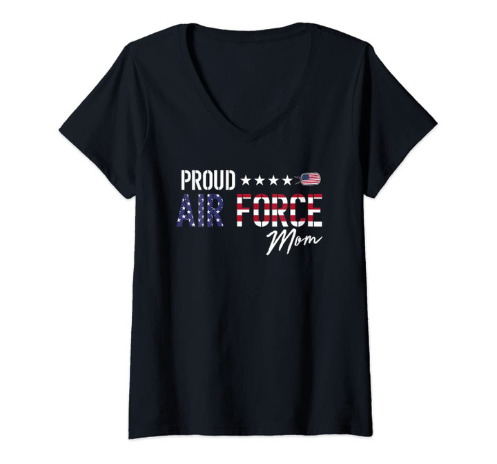 Womens Us Flag Proud Air Force Mom V-Neck T-Shirt