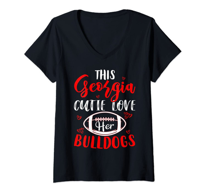 Womens This Georgia Cutie Loves Her Bulldogs Fun Football V-Neck T-Shirt