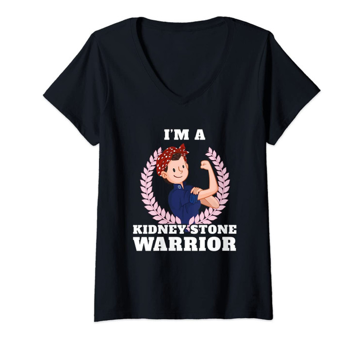 Womens I'm A Kidney Stone Warrior Kidney Stone Awareness Gift V-Neck T-Shirt