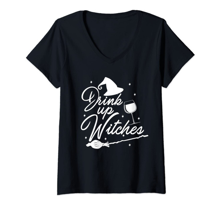 Womens Halloween Drink Up Witches Costume Wine Funny Gift V-Neck T-Shirt