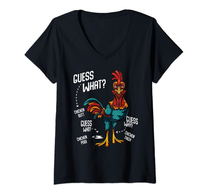 Womens Guess What Chicken Butt Funny Sarcastic Chicken Animal Lover V-Neck T-Shirt