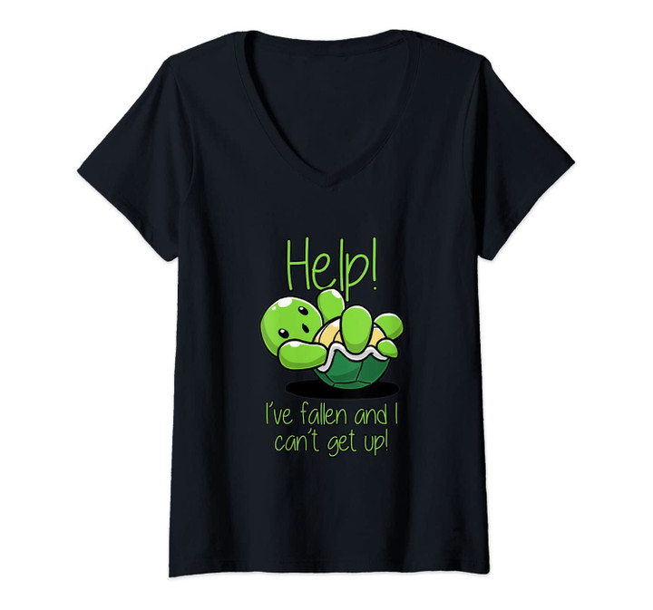 Womens Help I've Fallen And I Can't Get Up Turtle Lovers Gift V-Neck T-Shirt