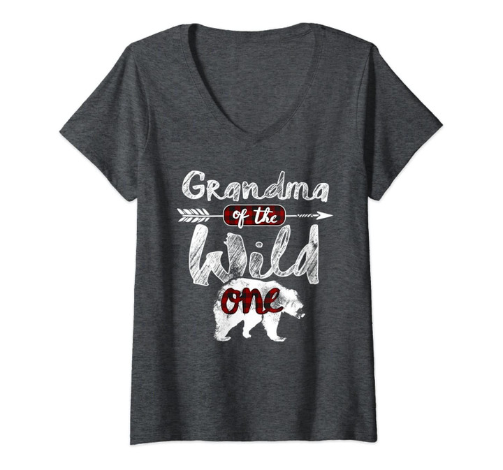 Womens Grandma Of The Wild One Shirt Bear Family Matching V-Neck T-Shirt