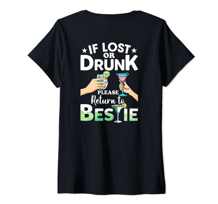 Womens If Lost Or Drunk Please Return To Bestie Funny Matching V-Neck T-Shirt