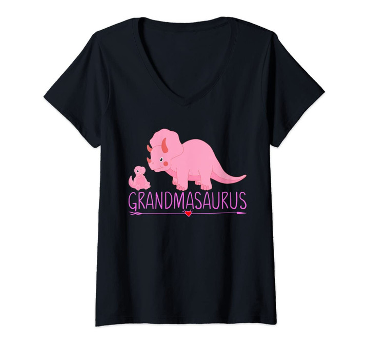 Womens Grandmasaurus Dinosaur Grandma Saurus Rex V-Neck T-Shirt