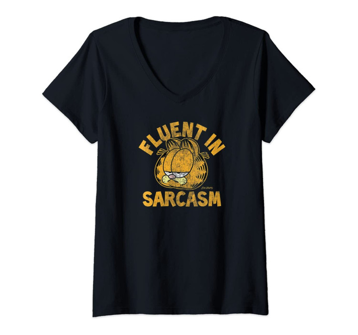 Womens Garfield Fluent In Sarcasm V-Neck T-Shirt