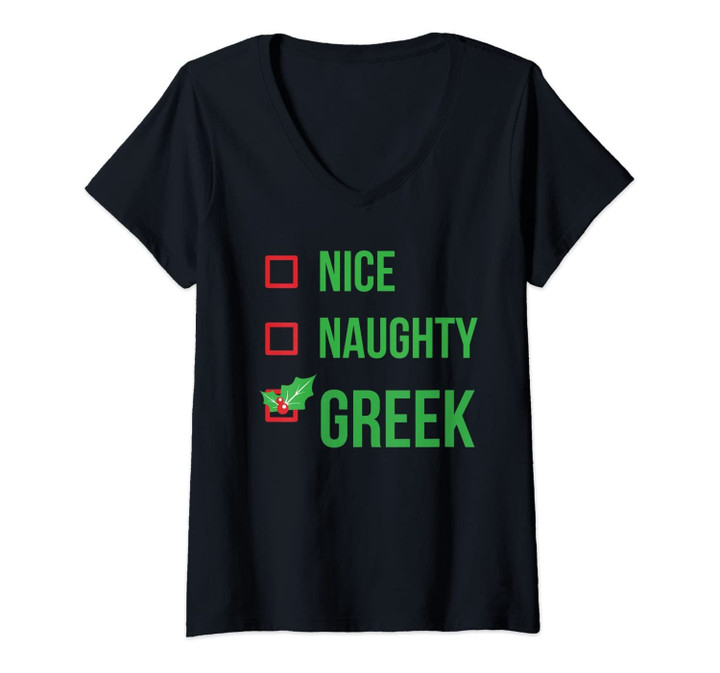 Womens Greek Funny Greece Pajama Christmas Gift V-Neck T-Shirt