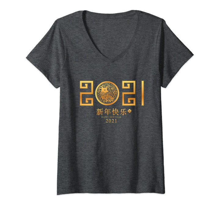 Womens Happy Chinese New Year 2021 - Year Of The Ox Gift V-Neck T-Shirt
