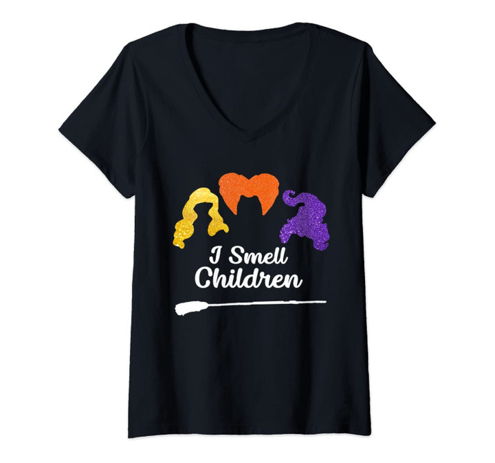 Womens I Smell Kids Children Halloween Funny Witches V-Neck T-Shirt