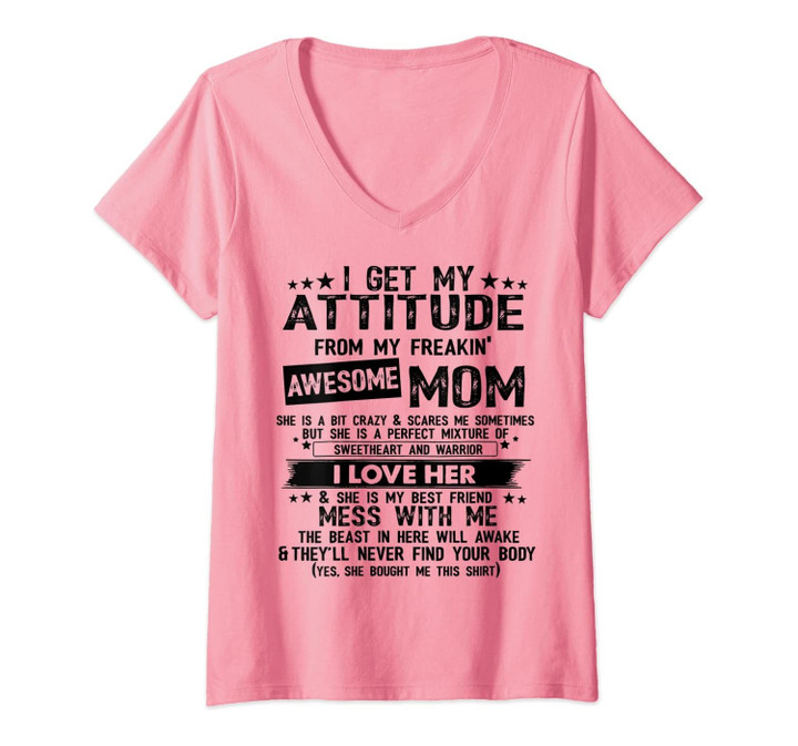 Womens I Get My Attitude From My Freaking Awesome Mom Gifts V-Neck T-Shirt