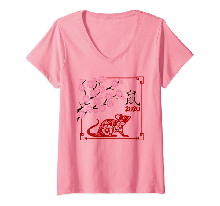 Womens Year Of The Rat Chinese Happy Lunar New Year 2020 Yin Yang V-Neck T-Shirt