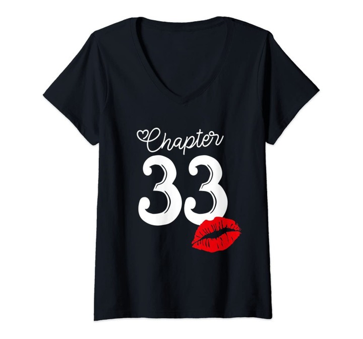 Womens Womens Chapter 33 Years 1987 33th Happy Birthday Lips V-Neck T-Shirt