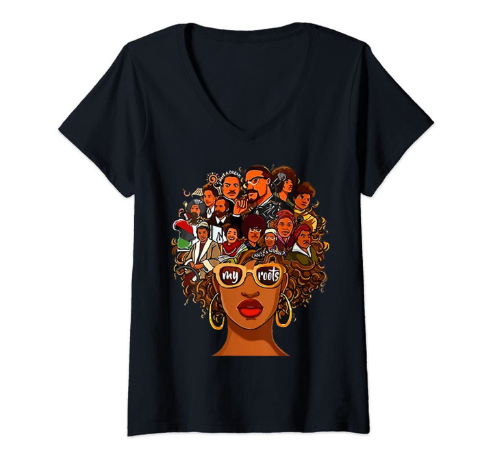 Womens I Love My Roots Back Powerful History Month Pride Dna Gift V-Neck T-Shirt