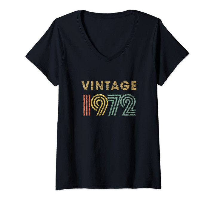 Womens Vintage 1972 Born In 1972 Retro 47th Birthday Gift V-Neck T-Shirt