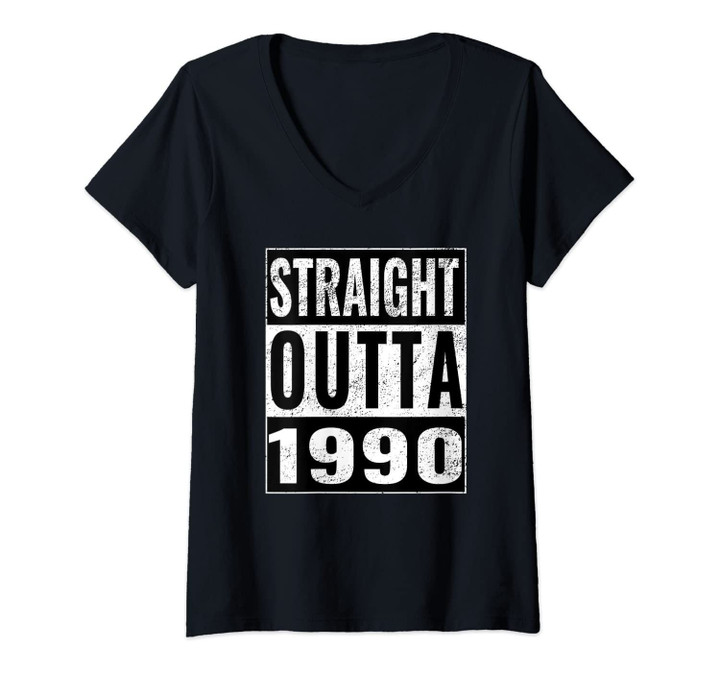 Womens Straight Outta 1990 - Straight Out 1990 30th Birthday Gift V-Neck T-Shirt