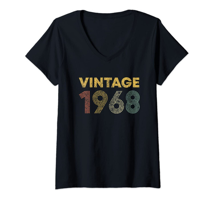 Womens Vintage 1968 53rd Birthday Gift Men Women Retro 53 Years Old V-Neck T-Shirt