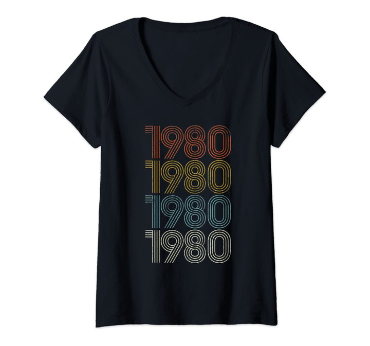 Womens Vintage 1980 41st Birthday V-Neck T-Shirt