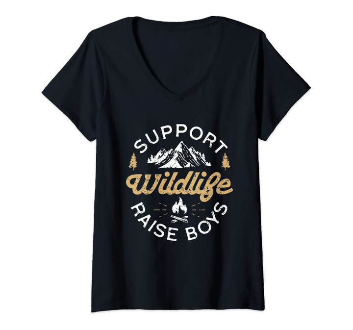 Womens Support Wildlife Raise Boys - Parent, Mom & Dad Gift V-Neck T-Shirt