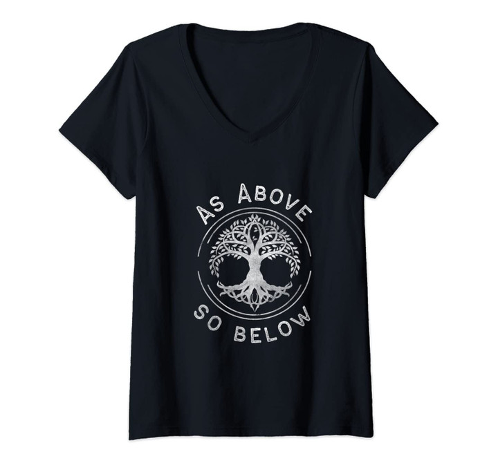 Womens Wiccan And Pagan, Tree Of Life, As Above So Below, Witch V-Neck T-Shirt
