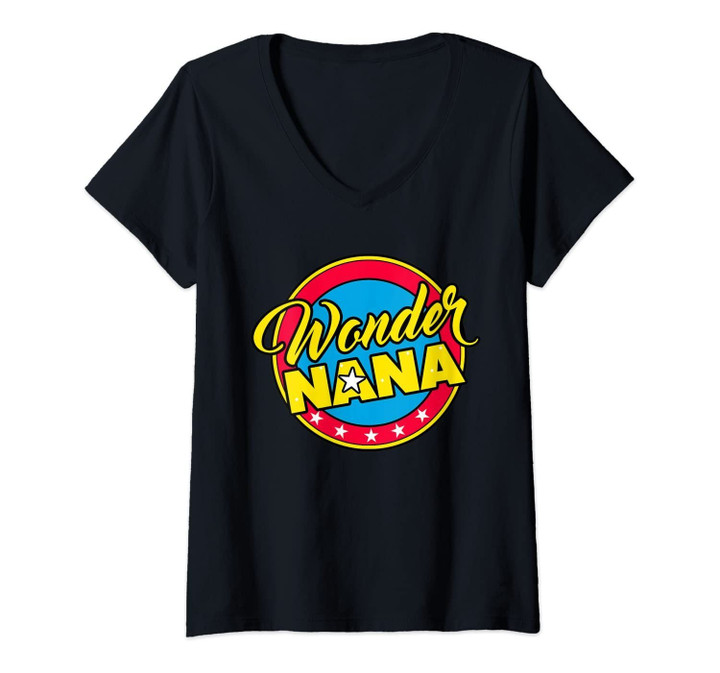 Womens Wonder Nana Graphic For Your Superhero Mom V-Neck T-Shirt