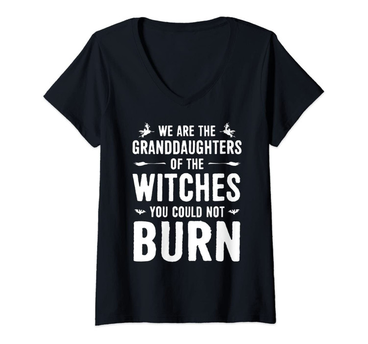 Womens We Are The Granddaughters Of The Witches Funny Witch V-Neck T-Shirt