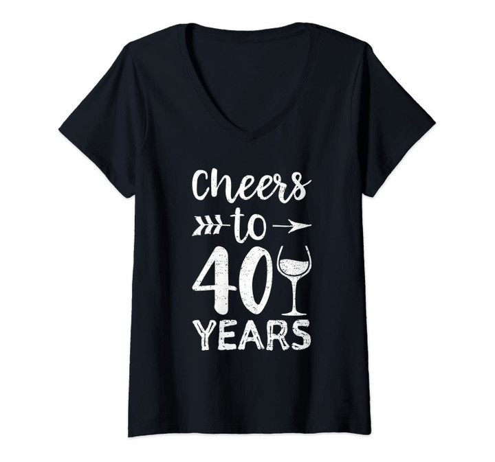 Womens Wine Lover Cheers To 40 Years 40th Birthday V-Neck T-Shirt