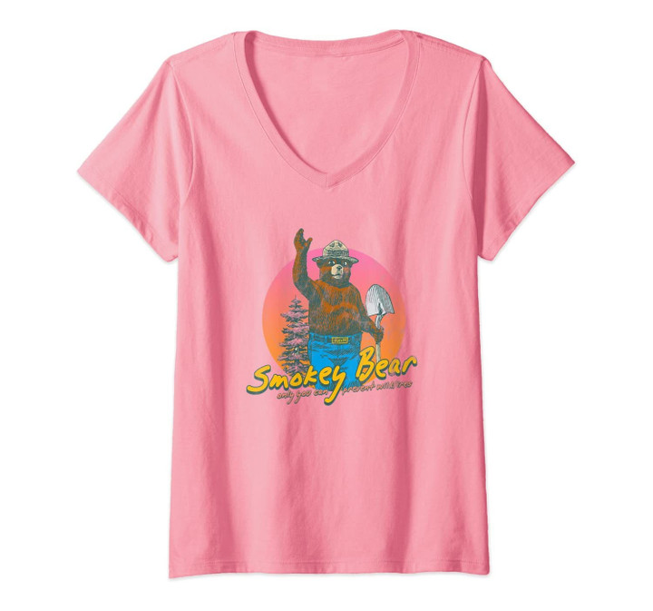 Womens Smokey Bear Retro Smokey Bear V-Neck T-Shirt