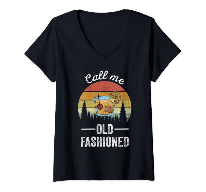 Womens Vintage Retro Call Me Old Fashioned Whiskey Wisconsin Funny V-Neck T-Shirt