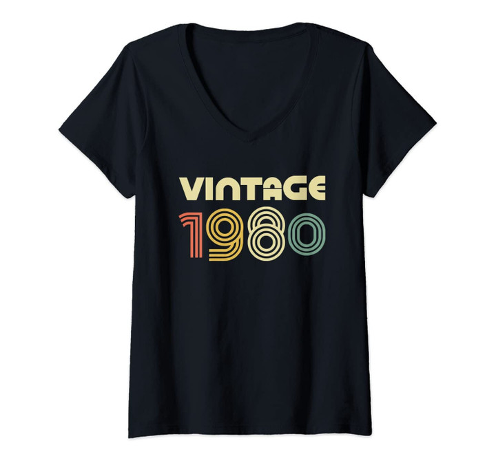Womens Vintage 1980 T-Shirt 41st Birthday Gift Shirt V-Neck T-Shirt