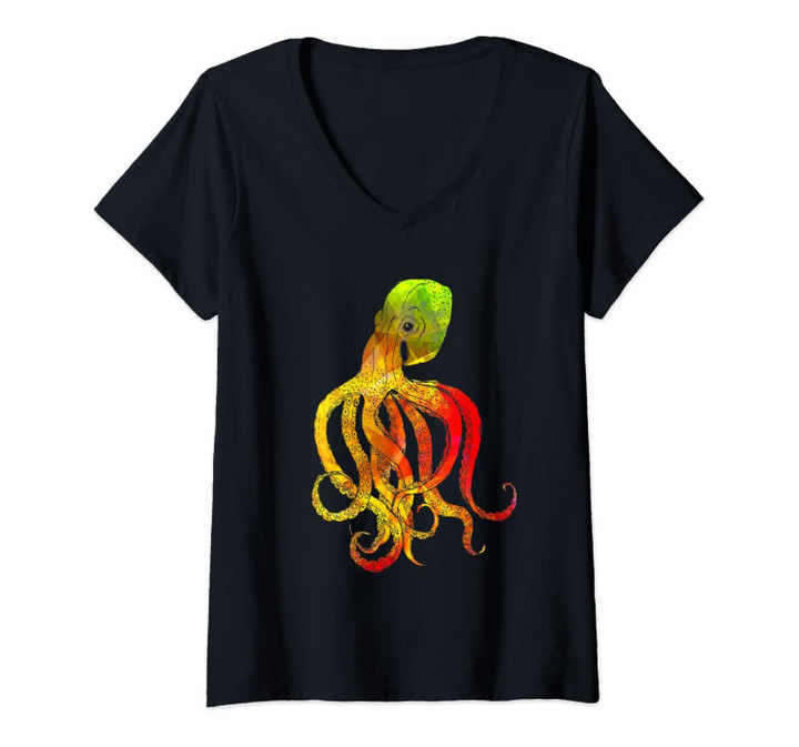 Womens Sea Animals Squid Sea Monster Kraken Octopus V-Neck T-Shirt